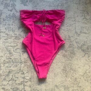Girls' Hot Pink One-Piece Swimsuit with Ruffle Bow